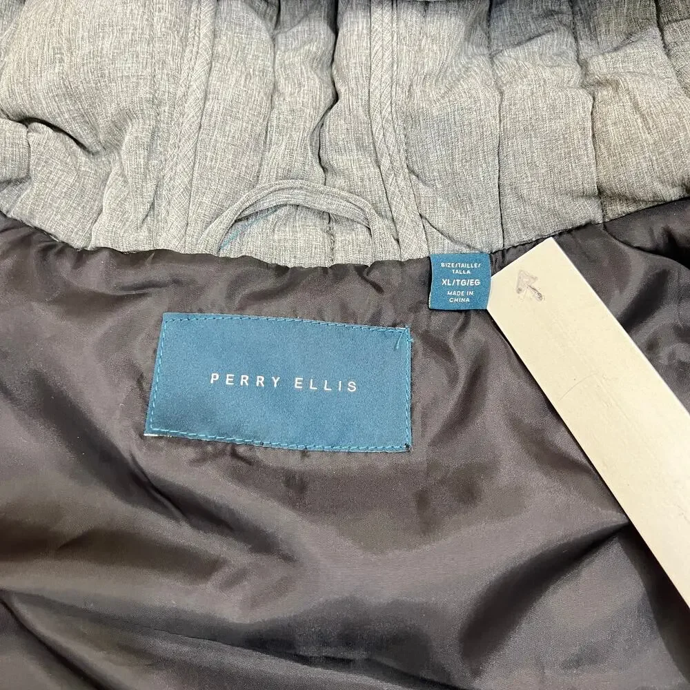 Perry Ellis Men's Hooded Puffer Vest Gray Size XL Sleeveless Quilted Zip Jacket